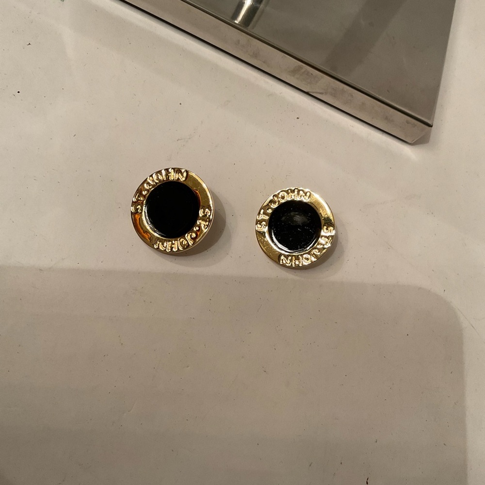 St John goldtone and black enamel earrings
